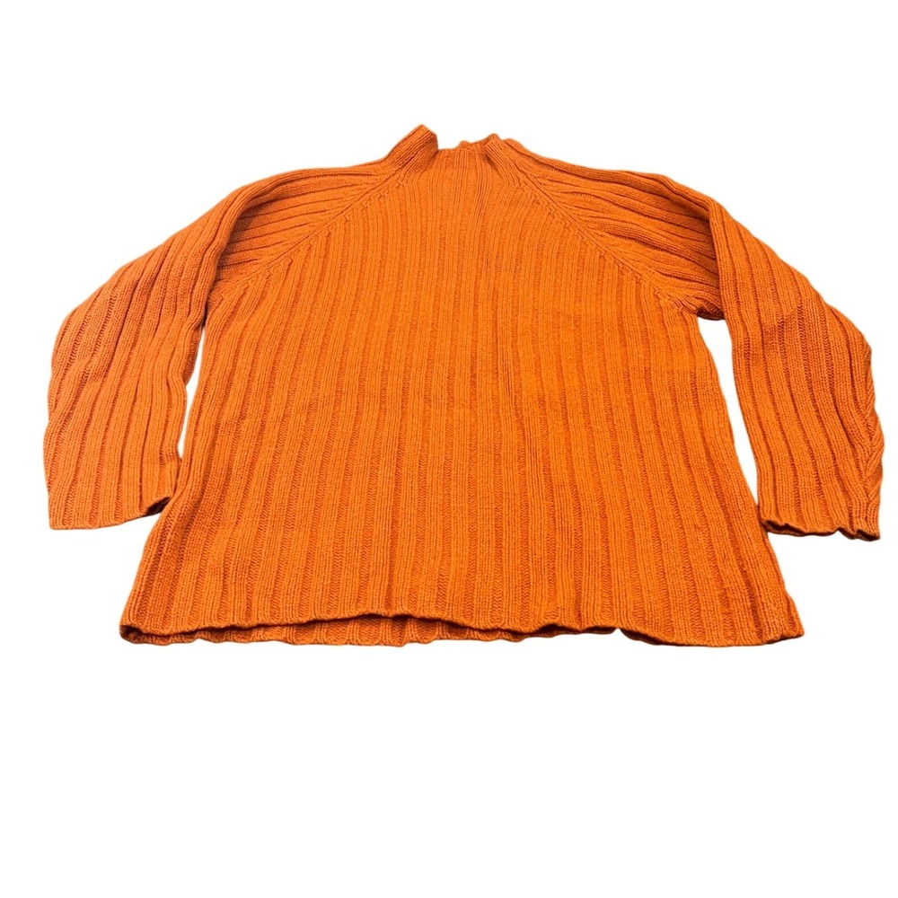 J.Crew Vintage Sweater Large Orange Ribbed Lambswool Roll Neck Fisherman Oarsman